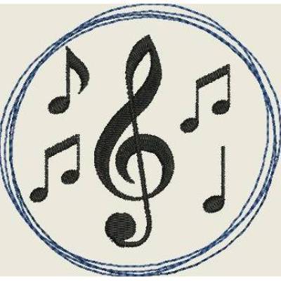 Stickdatei Noten / Notenschlüssel im Doodle Rahmen 548 Maschinenstickerei 4 Grössen