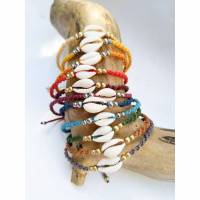 Makramee Fußkettchen mit Kauri Muschel in vielen Farben Bild 1