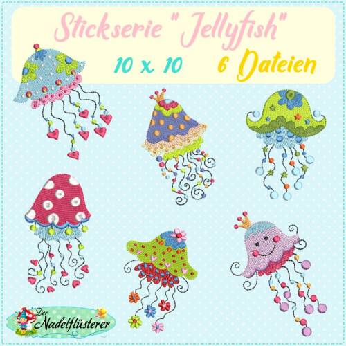Digitale Stickserie Jellyfish 10x10 cm (4x4") Stickrahmen