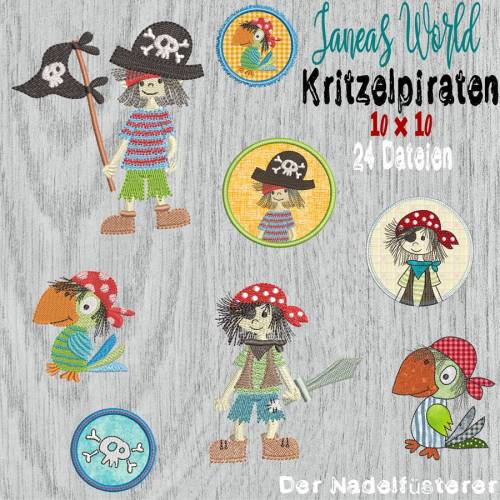 Digitale Stickserie Janeas World Kritzelpiraten 10x10 cm (4x4") Stickrahmen