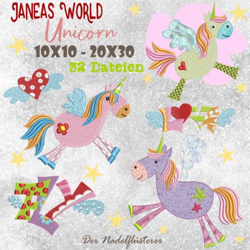 Digitale Stickserie Janeas World Unicorn 10x10 - 20x30 cm (4x4 - 8x12") Stickrahmen