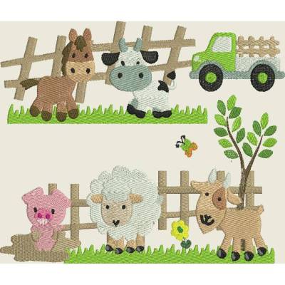 Stickdatei Auto * Bauernhof Set 1 * 171 Schwein Schaf Kuh Pferd Laster Farm Maschinestickerei