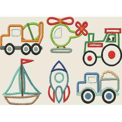 Stickdatei Auto Flugzeug Rakete Traktor Applikation  188 Maschinenstickerei