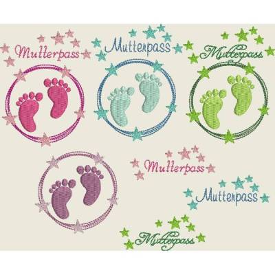 Stickdatei Mutterpass Stern Babyfüsse Doodle 449 Maschinenstickerei