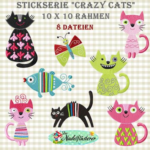 Digitale Stickserie Crazy Cats 10x10 cm (4x4") Stickrahmen
