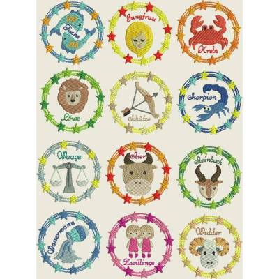 Stickdatei, Sternzeichen, Horoskop, Doodle Ramen Set 561/2 Maschinenstickerei