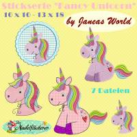 Digitale Stickserie Janeas World Fancy Unicorn 10x10 - 13x18 cm (4x4 - 5x7") Stickrahmen Bild 1