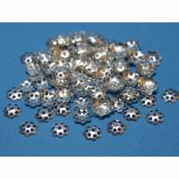 100 filigrane Perlenkappen, ca. 6 mm, platinfarben Bild 1