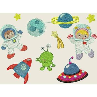 Stickdatei Weltall Allien Astronaut Planet Maschinenstickerei 227