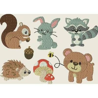 Stickdatei Tiere im Wald  Bär, Waschbär, Hase Igel, Eichhörnchen Biene 287