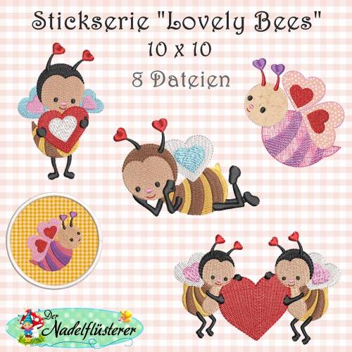 Digitale Stickserie Lovely Bees 10x10 cm (4x4") Stickrahmen