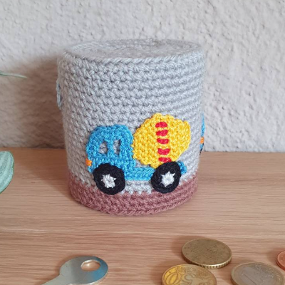 Kinder Spardose Baustelle mit Betonmischer & LKW – Handgemachte Sparbüchse als Geldgeschenk für Jungen
