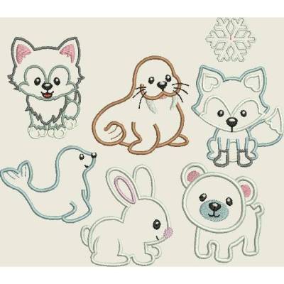 Stickdatei Applikation Tiere am Nordpol  Eisbär Wolf Fuchs Eisbär Robbe Maschinenstickerei 142