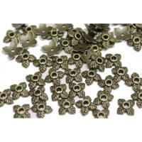 50 Perlenkappen Blättchen, ca. 6 mm, bronzefarben Bild 1