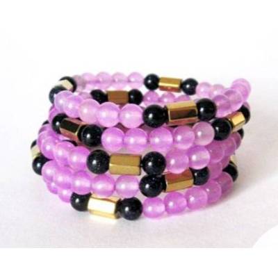 Armband, Wickelarmband, Jade Lavendel Lila, Hämatit vergoldet Lila, Blau, Gold