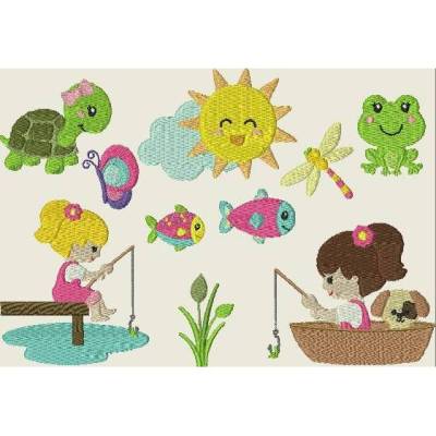 Stickdatei  * Mädchen gehen Angeln * Maschinenstickerei  Angel Girl Set 312