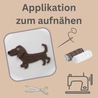 Hunde Applikation gehäkelt , brauner Dackel Häkelapplikation Bild 3