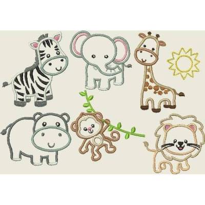 Stickdatei Zoofreunde  13x18 Applikation Zoo Affe Zebra Löwe Giraffe Hippo Sonne Maschinenstickerei 197