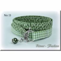 Wickelarmband aus Stoff mit Perlenanhänger, Schmuck, Armband, Textilschmuck Bild 1