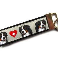 Schlüsselanhänger Berner Sennenhund in rot oder schwarz mit grau aus Baumwollstoff und Webband Bild 5