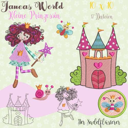Digitale Stickserie Janeas World Kleine Prinzessin 10x10 cm (4x4") Stickrahmen