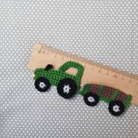 kleiner Traktor mit Anhänger , Häkelapplikation Trecker für Jungen, Applikation für Kinder Bild 3