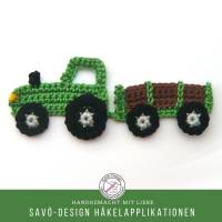 kleiner Traktor mit Anhänger , Häkelapplikation Trecker für Jungen, Applikation für Kinder Bild 4