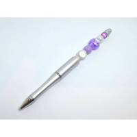 Kugelschreiber, Perlenkugelschreiber grau, lila, silberfarben, Kuli, Kulli, Perlenkuli, Perlenkulli Bild 1