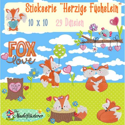 Digitale Stickserie Herzige Füchslein 10x10 cm (4x4") Stickrahmen
