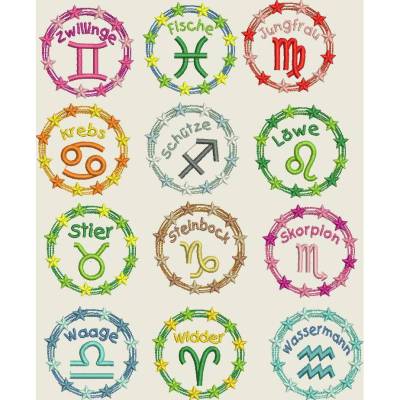 Stickdatei, Sternzeichen, Horoskop, Maschinenstickerei, Doodle Rahmen Set 561/1