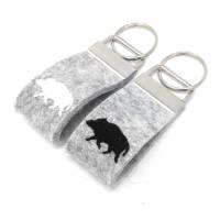Schlüsselanhänger Wildschwein Keiler Wollfilz personalisiertes Geschenk mini klein kurz Bild 1