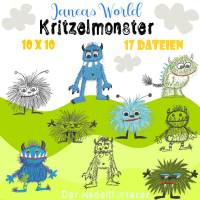Digitale Stickserie Janeas World Kritzelmonster 10x10 cm (4x4") Stickrahmen Bild 1