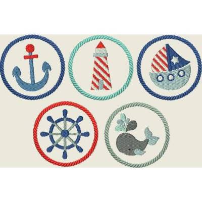 Stickdatei  Button Maritim  Urlaub Leuchtturm 360 Maschinenstickerei