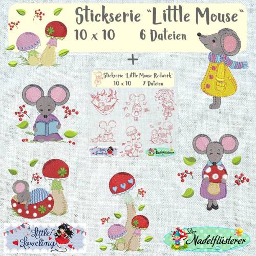 Digitale Stickserie Little Mouse 10x10 cm (4x4") Stickrahmen