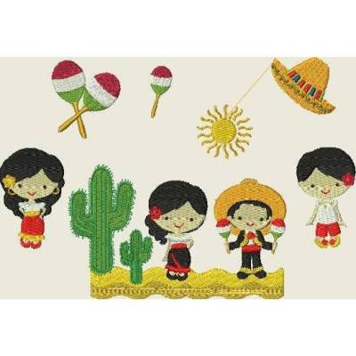 Stickdatei  Spanien Siesta / Fiesta, Mexiko 347 Maschinenstickerei Kaktus Sonne Wüste Flamenco