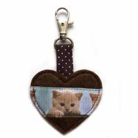 Taschenbaumler Herz-Anhänger Schlüsselanhänger Taschenanhänger "Kätzchen" aus Filz und Ripsband mit Karabiner Bild 1