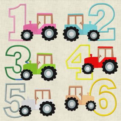 Stickdatei Zahl  Geburtstag Applikation Traktor Farm Maschinenstickerei Set 439