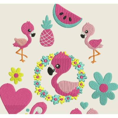 Stickdatei Stickmuster Flamingo Blumen Button 450 Maschinenstickerei