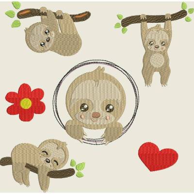 Stickdatei Faultier Blume Herz Doodle Rahmen 540 Maschinestickerei