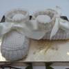 Taufschuhe mit Satinband aus 100 % Baumwolle handgestrickt, creme Bild 4