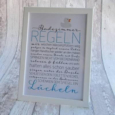 LAST CHANCE! Bild, Poster, Typographie, Druck, Kunstdruck "Badezimmerregeln" aus der Manufaktur Karla