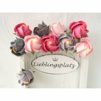 Lichterkette große Rosen in himbeer-grau, Tischdeko, Hochzeitsdeko, romantische Girlande, Candy Bar, Geschenk Brautpaar Bild 1