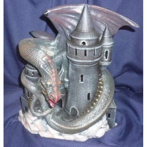 Drache mit Burg,Windlicht,Gothic, Mystik, Feuerdrachen,Burg