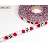 1m (2EUR/m) Webband Fußball-Punkte rot & weiß auf grau Bild 1