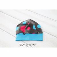 Beanie Mütze dunkelgrau mit türkisen und pinken Punkten Bild 1