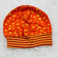 Beanie Mütze orange mit gelben Sternen Bild 2