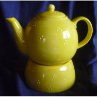 Teekanne mit Stövchen" Guten Morgen Sonnenschein",Pünktchen,Gelb Bild 1