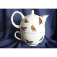 Teekanne mit Tasse als Set Schmetterlinge,Tee,Frühstück,Unikat Bild 1