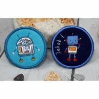 Button Klettbutton Set für Schulranzen Kletti Roboter blau personalisierbar Bild 1