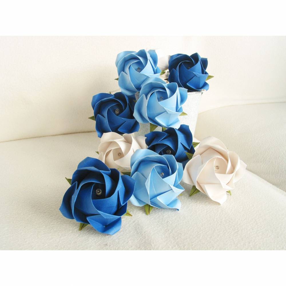 Lichterkette große Rosen in blau-weiß, Hochzeitsdeko,